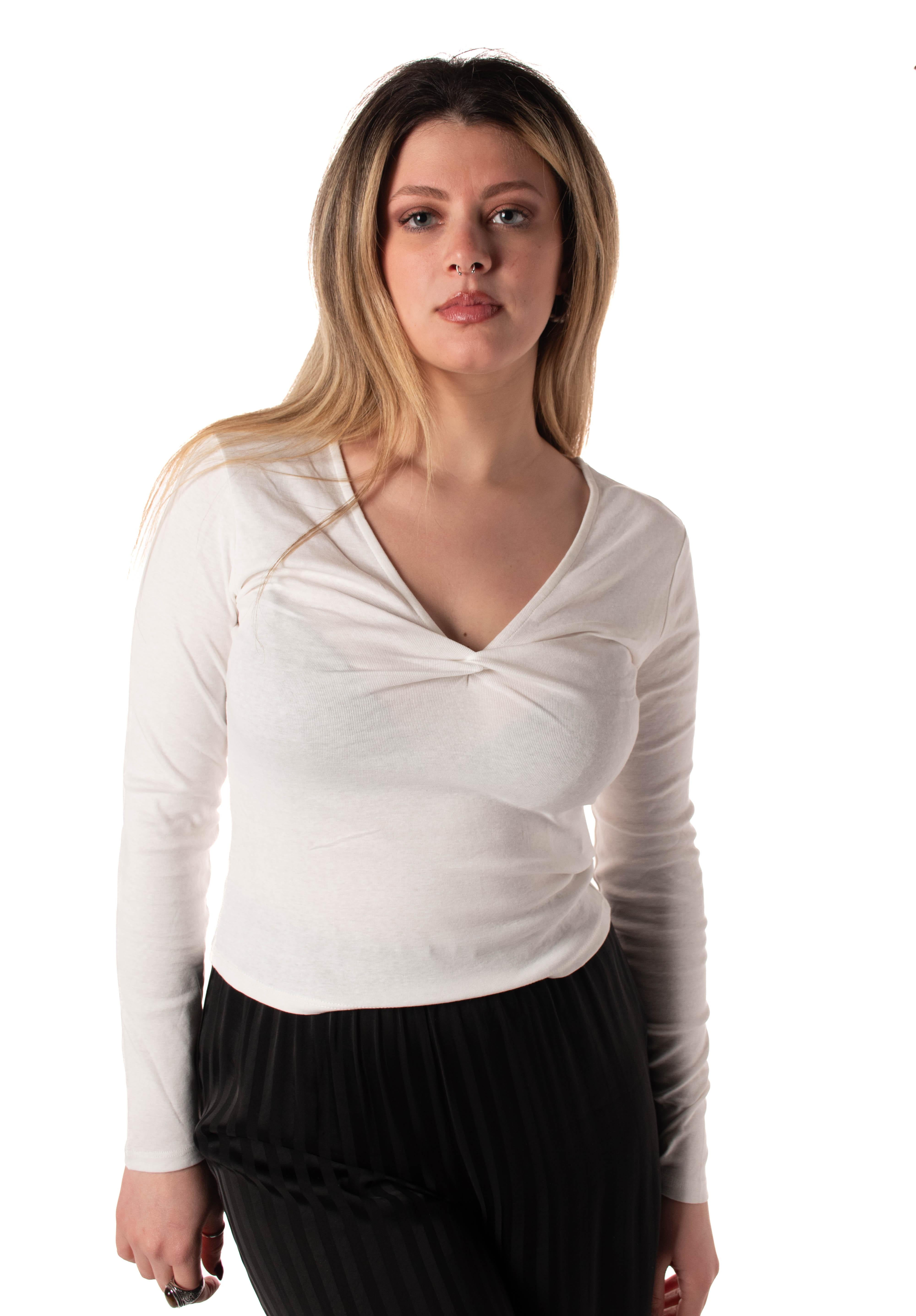 maglia scollo a V donna bianca 15310580BIANCO JACQUELINE DE  YONG