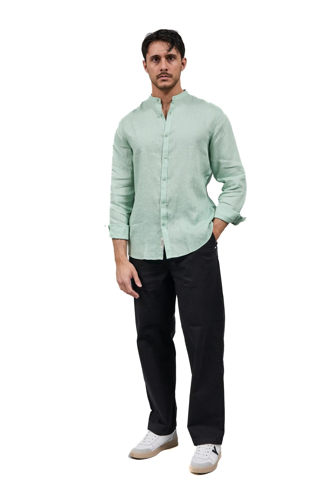 Camicia Coreana Lino Uomo 