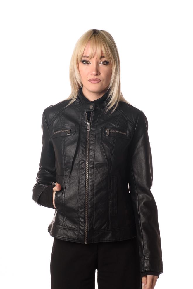 giacca biker ecopelle donna nero 