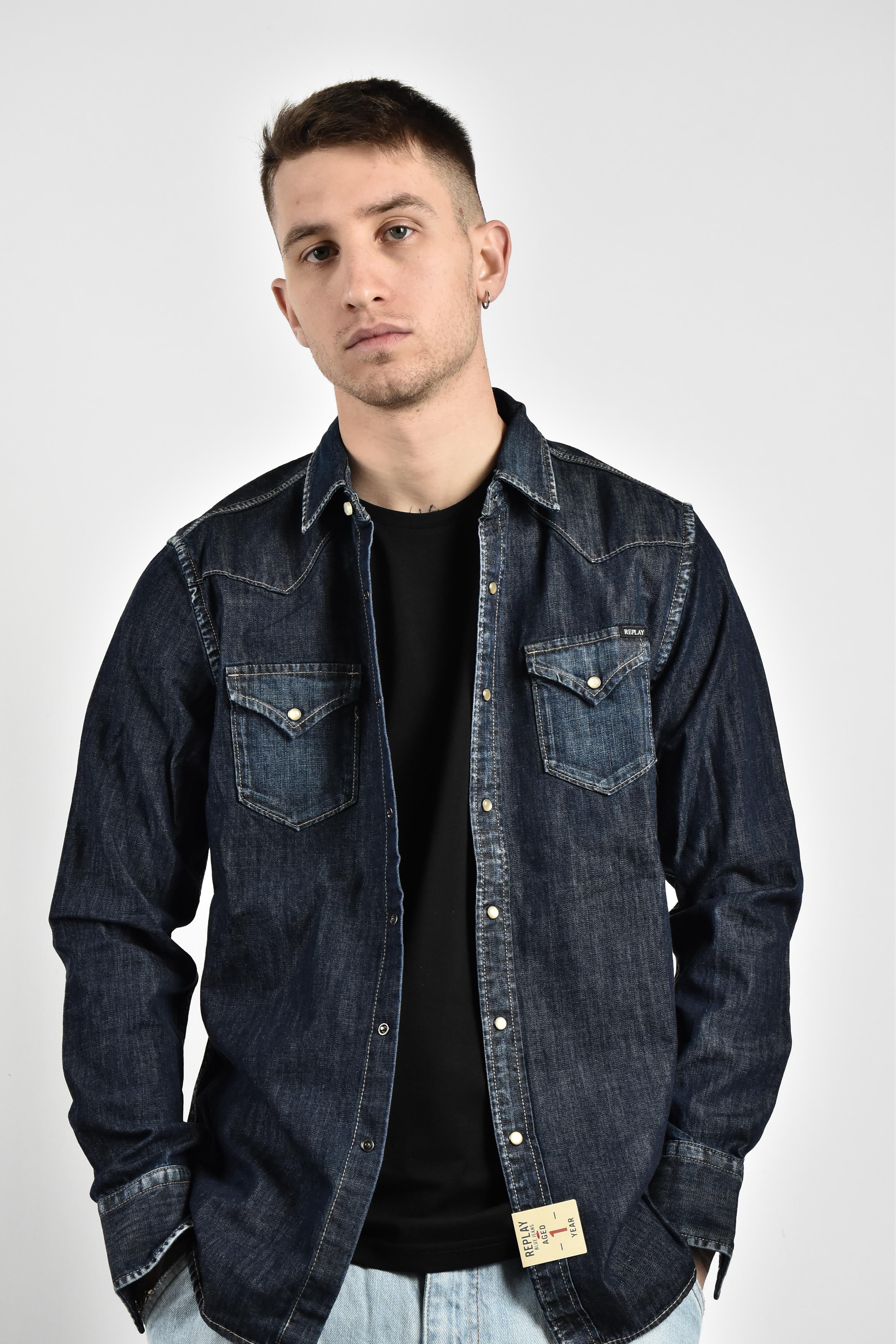 REPLAY CAMICIA JEANS BOTTONE PERLATO DARK DENIM M4860Z.512DKD REPLAY