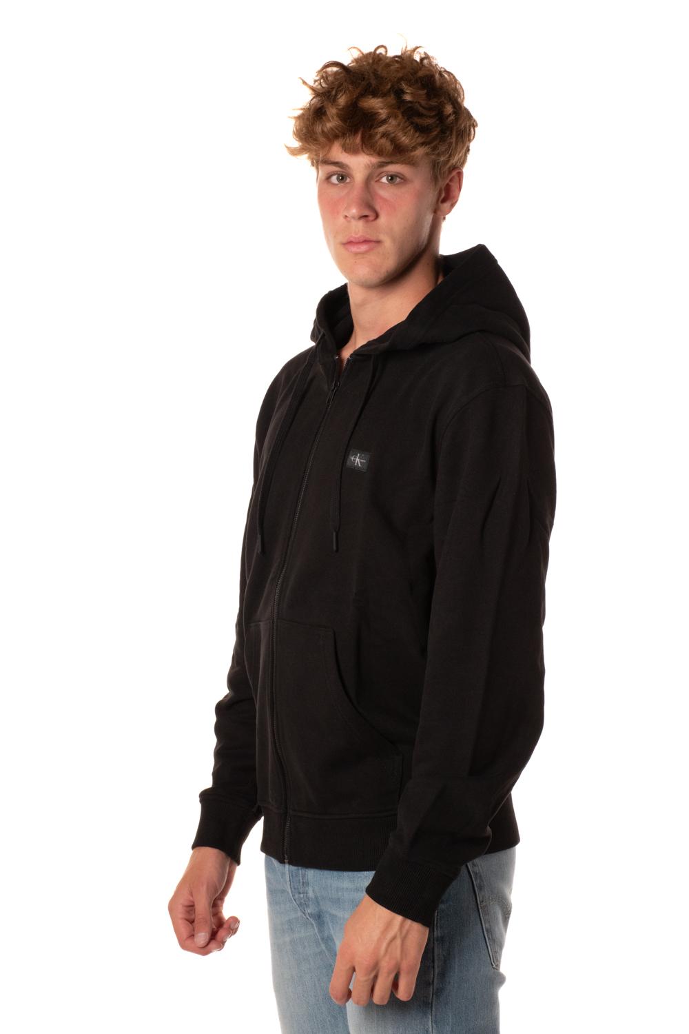 Felpa Woven Label Zip Uomo J306858NERO CALVIN KLEIN