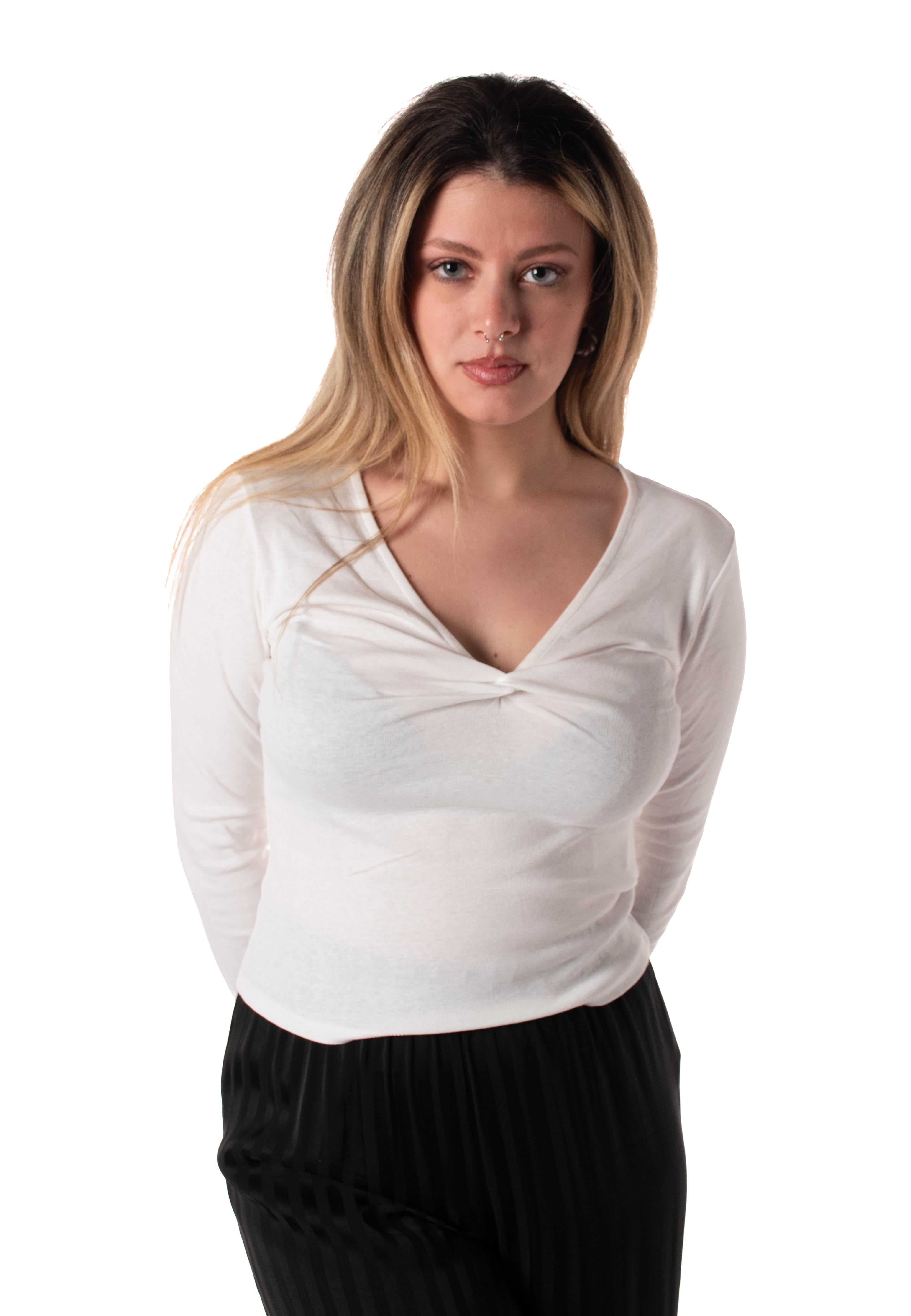 maglia scollo a V donna bianca 15310580BIANCO JACQUELINE DE  YONG