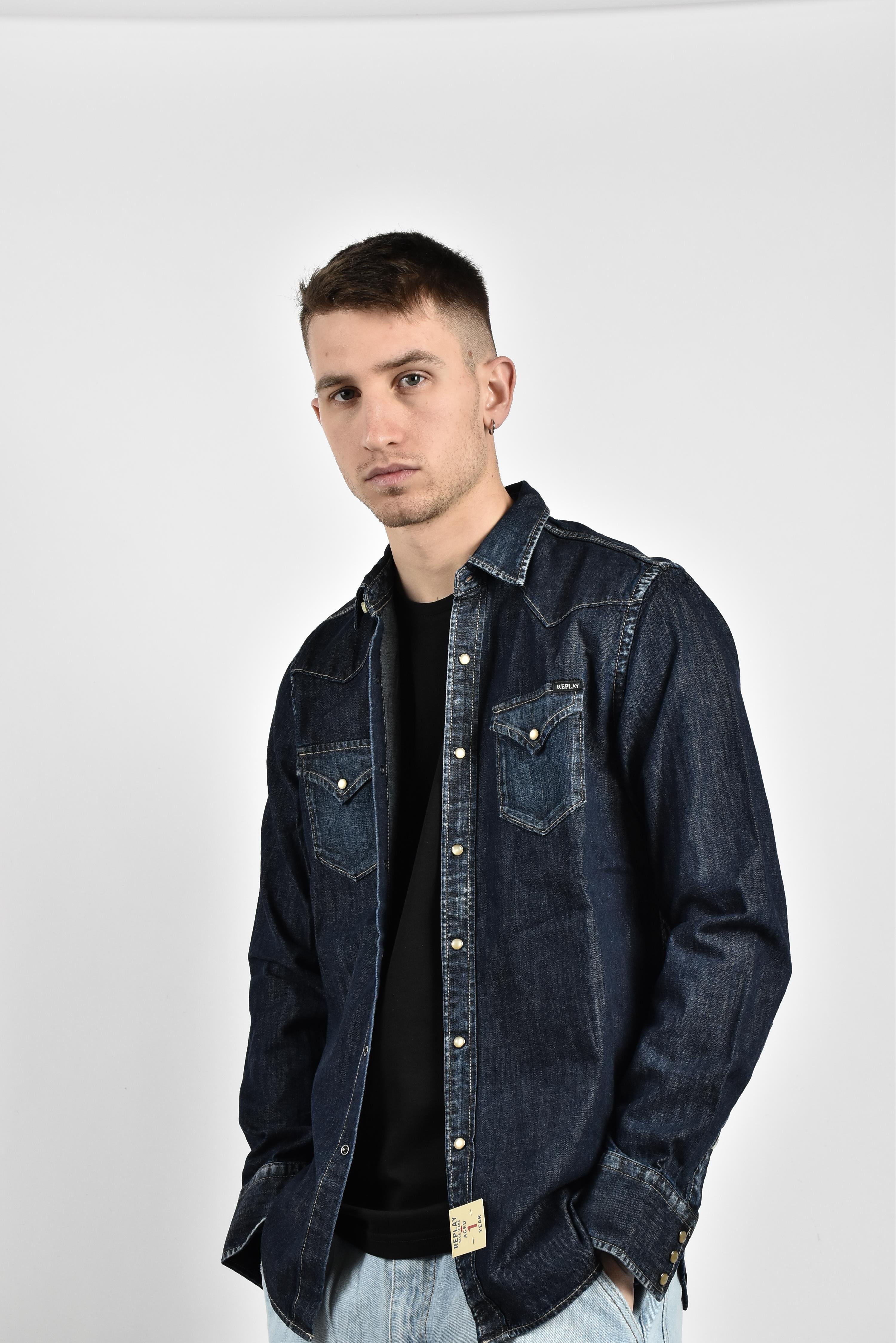 REPLAY CAMICIA JEANS BOTTONE PERLATO DARK DENIM M4860Z.512DKD REPLAY