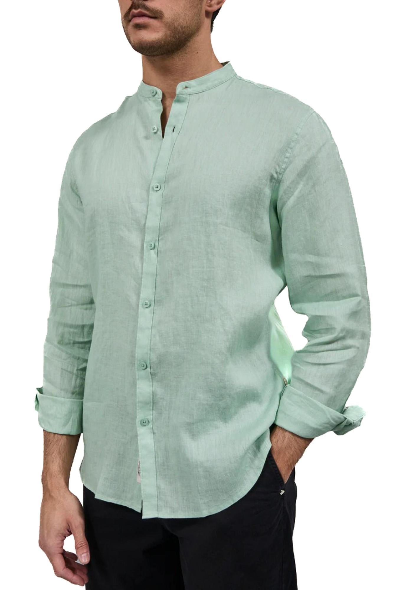 Camicia Coreana Lino Uomo 