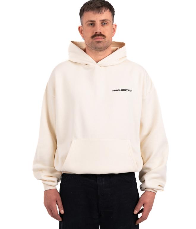 felpa logo uomo crema HOODIECREMA PROHIBITED