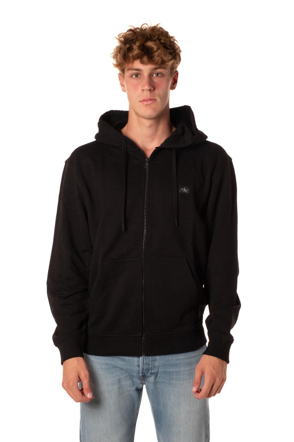 Felpa Woven Label Zip Uomo J306858NERO CALVIN KLEIN